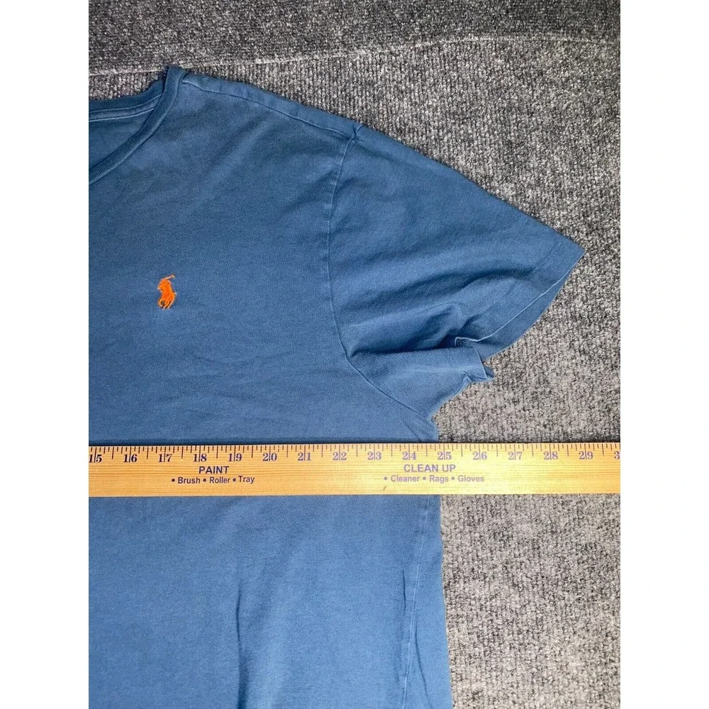 Polo Ralph Lauren Tee Shirt Mens XL Blue Solid Relaxed Fit Rib V Neck‎ Pony Logo